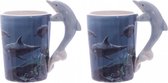 Set van 2x stuks koffie drink mok dolfijn thema print 250 ML -  koffiebekers/drinkbekers