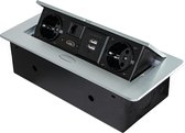 Emuca Multi-aansluitdoos, 2 USB + 1 HDMI + 2 stekkers EU, 265x120mm, Staal en aluminium, aluminiumkleurige lak