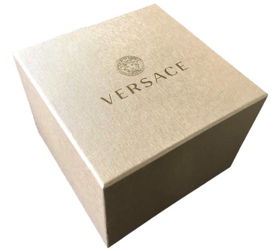 Gouden Versace horloge doos met logo.
