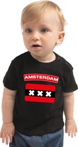 Amsterdam baby shirt met vlag zwart jongens en meisjes - Kraamcadeau - Babykleding - Amsterdam steden t-shirt 62 (1-3 maanden)