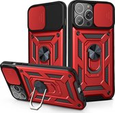 Hoesje geschikt voor iPhone SE 2020 - Backcover - Rugged Armor - Camerabescherming - Extra valbescherming - TPU - Rood