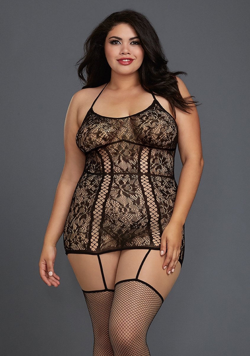 Goedkoopste Dreamgirl (All) Kanten Kousenband - Plus Size black Queen Size