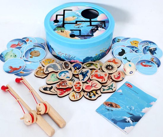 Afbeelding van het spel Onshine 3-in-1 Visspeelgoed - Fishing Game & Bijpassende Game & Doolhof - Visspel Magnetisch met 2 hengels en 20 vissen met naamkaartje - Oceaan magnetische visemmer - Hengelspel - Houten Magnetisch Visspel - Stadslabyrint voor Fijne motoriek - Maze