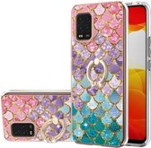 Voor Xiaomi Mi 10 Lite 5G galvaniseren patroon IMD TPU schokbestendig hoesje met strass ringhouder (kleurrijke schalen)