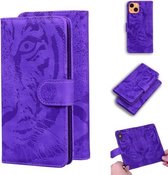 Tiger Embossing Pattern Horizontal Flip Leather Case met houder & kaartsleuven & portemonnee voor iPhone 13 (paars)