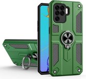 Koolstofvezelpatroon PC + TPU-beschermhoes met ringhouder voor OPPO A94 / F19 Pro / Reno5 F / Reno5 Lite (donkergroen)