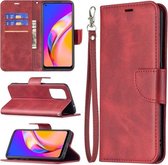 Voor OPPO A94 5G/F19 Pro + 5G/Reno5 Z Retro Lamsvacht Textuur Pure Kleur Horizontale Flip PU Lederen Case met Houder & Kaartsleuven & Portemonnee & Lanyard (Rood)