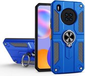 Voor Huawei Y9a koolstofvezelpatroon pc + TPU-beschermhoes met ringhouder (donkerblauw)