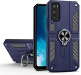 Koolstofvezelpatroon PC + TPU-beschermhoes met ringhouder voor vivo V20 SE (saffierblauw)