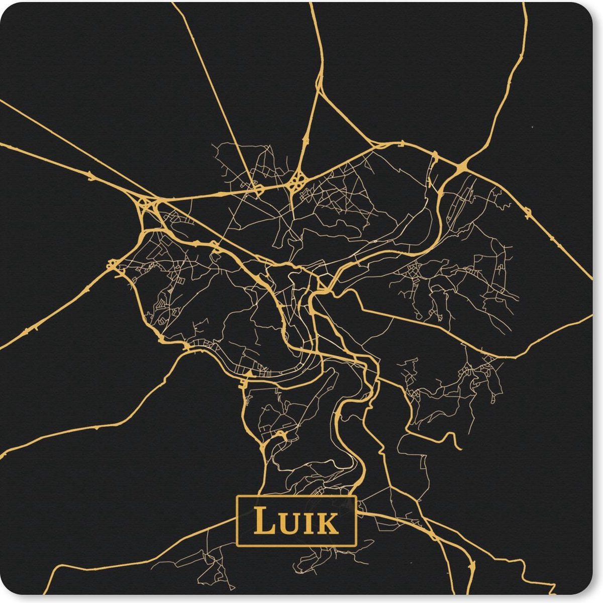 Muismat 30x30 cm - Mousepad Kaart - Luik - België - Goud - Zwart - Muismatten