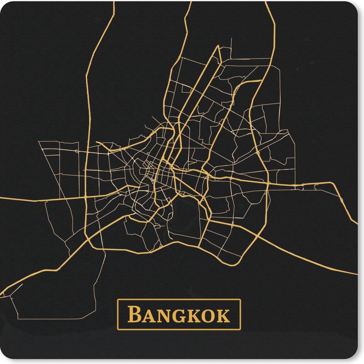 Muismat 30x30 cm - Mousepad Kaart - Bangkok - Goud - Zwart - Muismatten