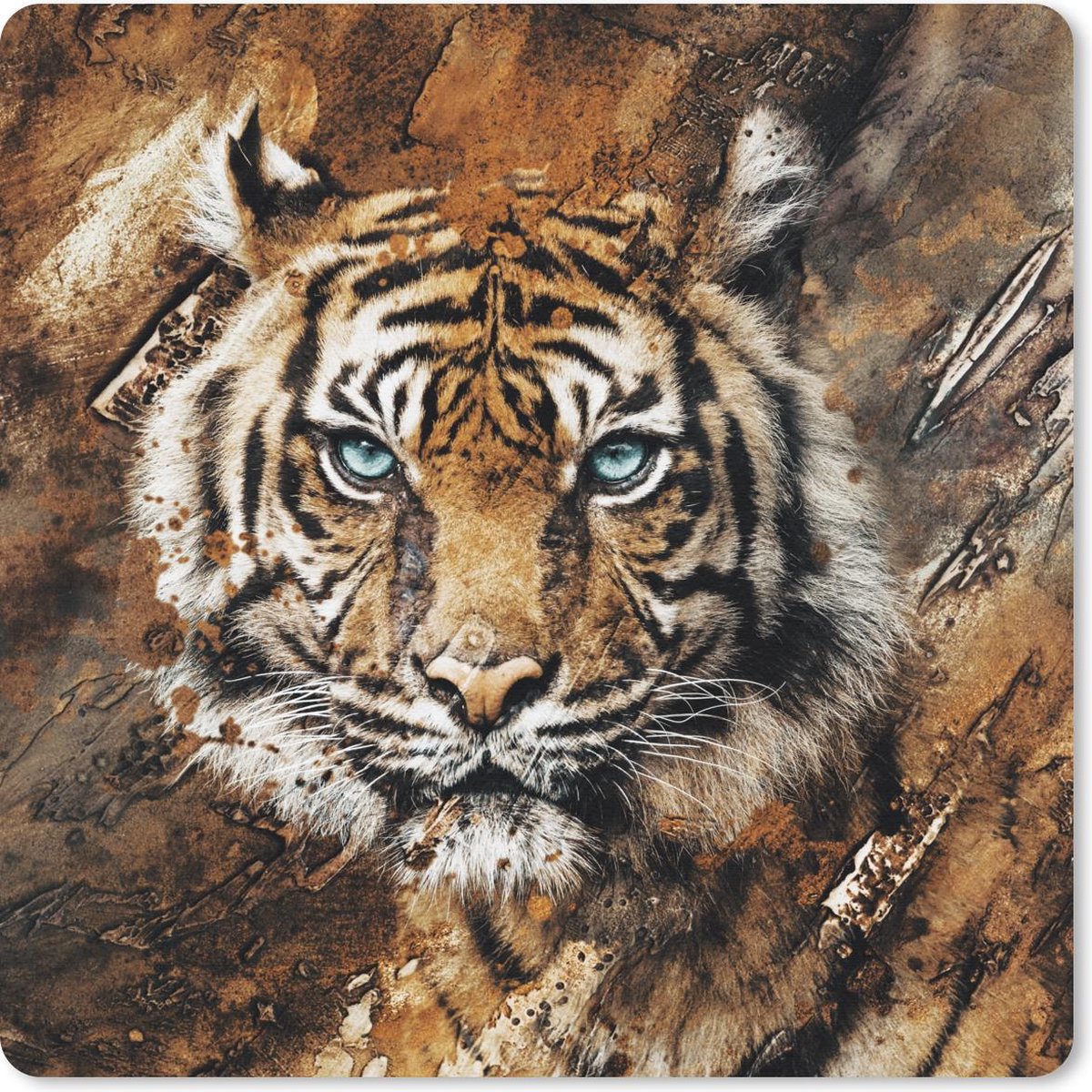 Muismat 30x30 cm - Mousepad Tijger - Schilderij - Bruin - Muismatten