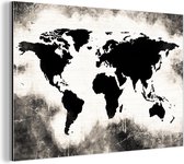 Wanddecoratie Metaal - Aluminium Schilderij Industrieel - Wereldkaart - Zwart - Wit - Hout - 120x80 cm - Dibond - Foto op aluminium - Industriële muurdecoratie - Voor de woonkamer/slaapkamer