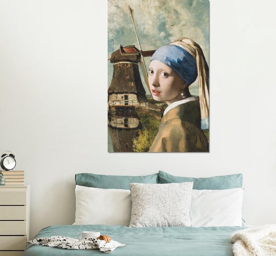 Wanddecoratie Metaal - Aluminium Schilderij Industrieel - Meisje met de parel - Johannes Vermeer - Molen - 100x150 cm - Dibond - Foto op aluminium - Industriële muurdecoratie - Voor de woonkamer/slaapkamer
