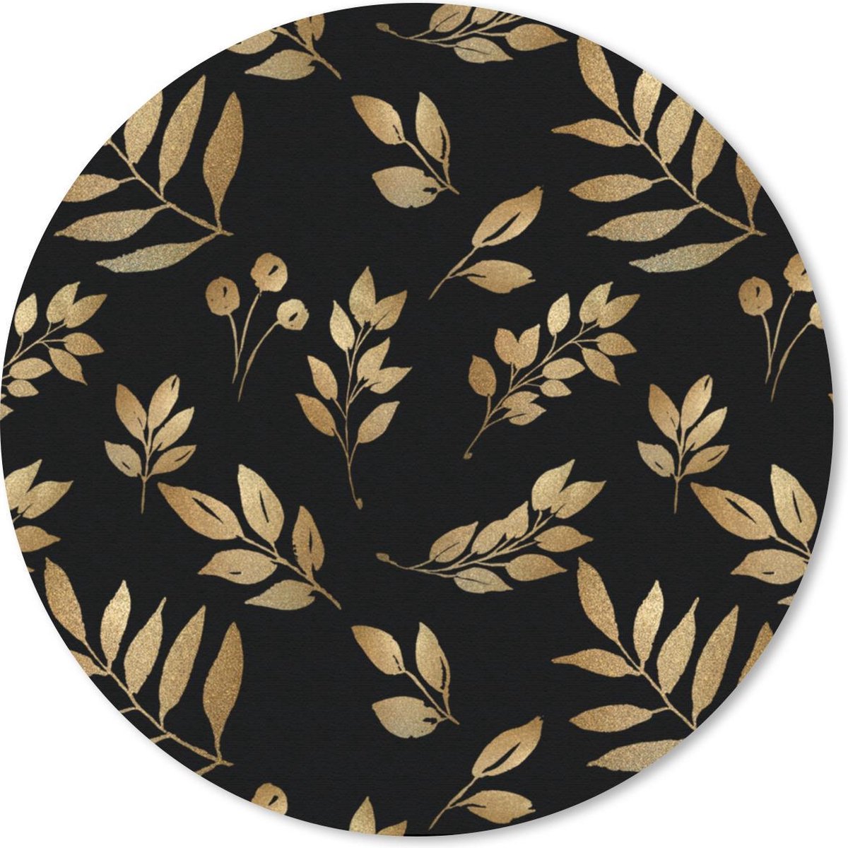 Muismat - Mousepad - Rond - Blad - Patronen - Goud - 20x20 cm - Ronde muismat