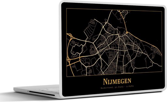 Autocollant pour ordinateur portable - 17,3 pouces - Nimègue - Carte - Or - Zwart - 40 x 30 cm - Autocollants pour ordinateur portable - Skin pour ordinateur portable - Housse