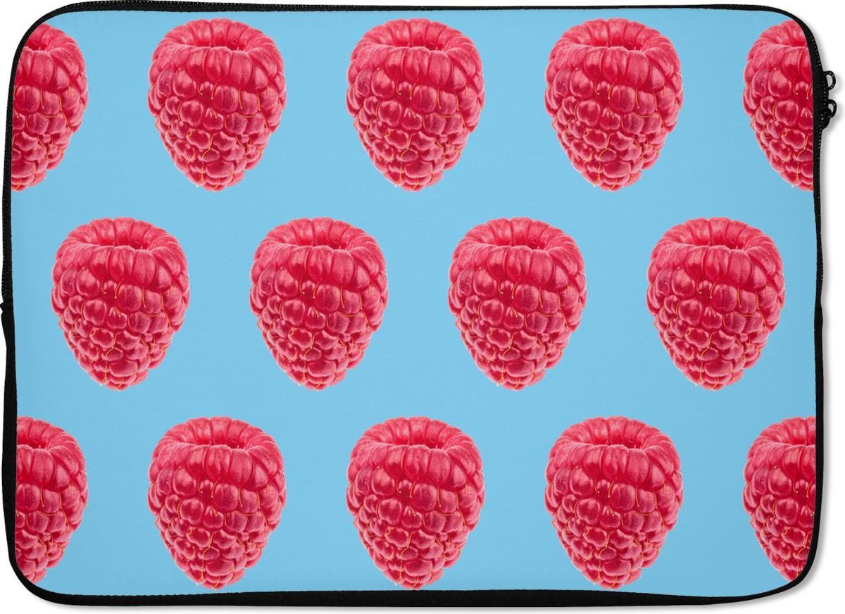 Laptophoes 13 inch - Framboos - Patroon - Roze - Laptop sleeve - Binnenmaat 32x22,5 cm - Zwarte achterkant