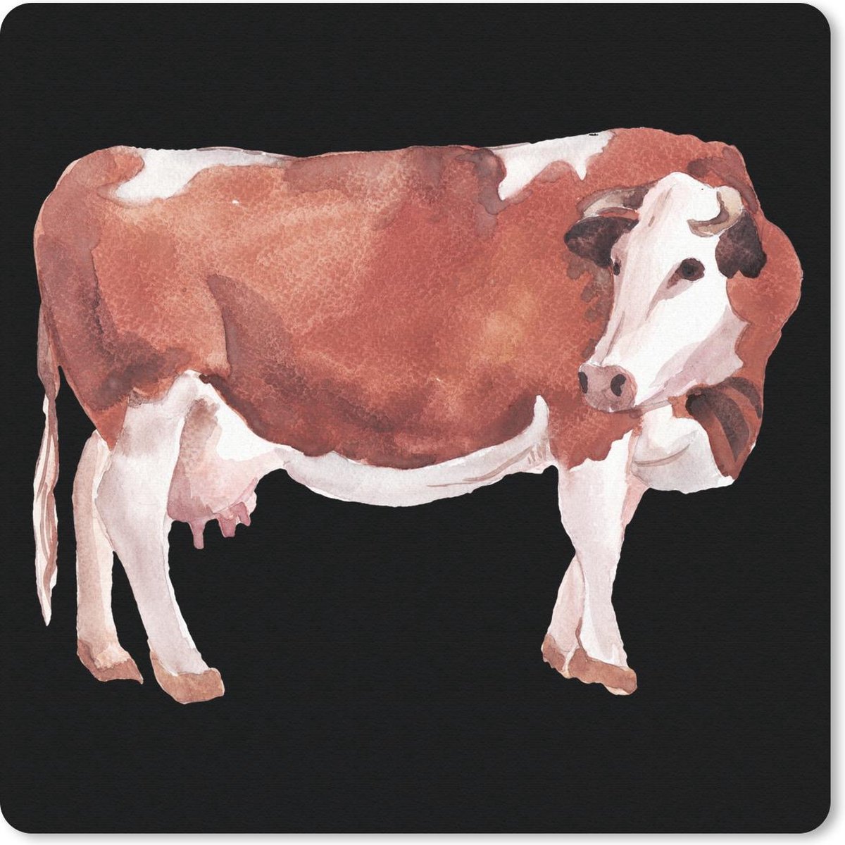 Muismat 30x30 cm - Mousepad Koe - Bruin - Wit - Muismatten
