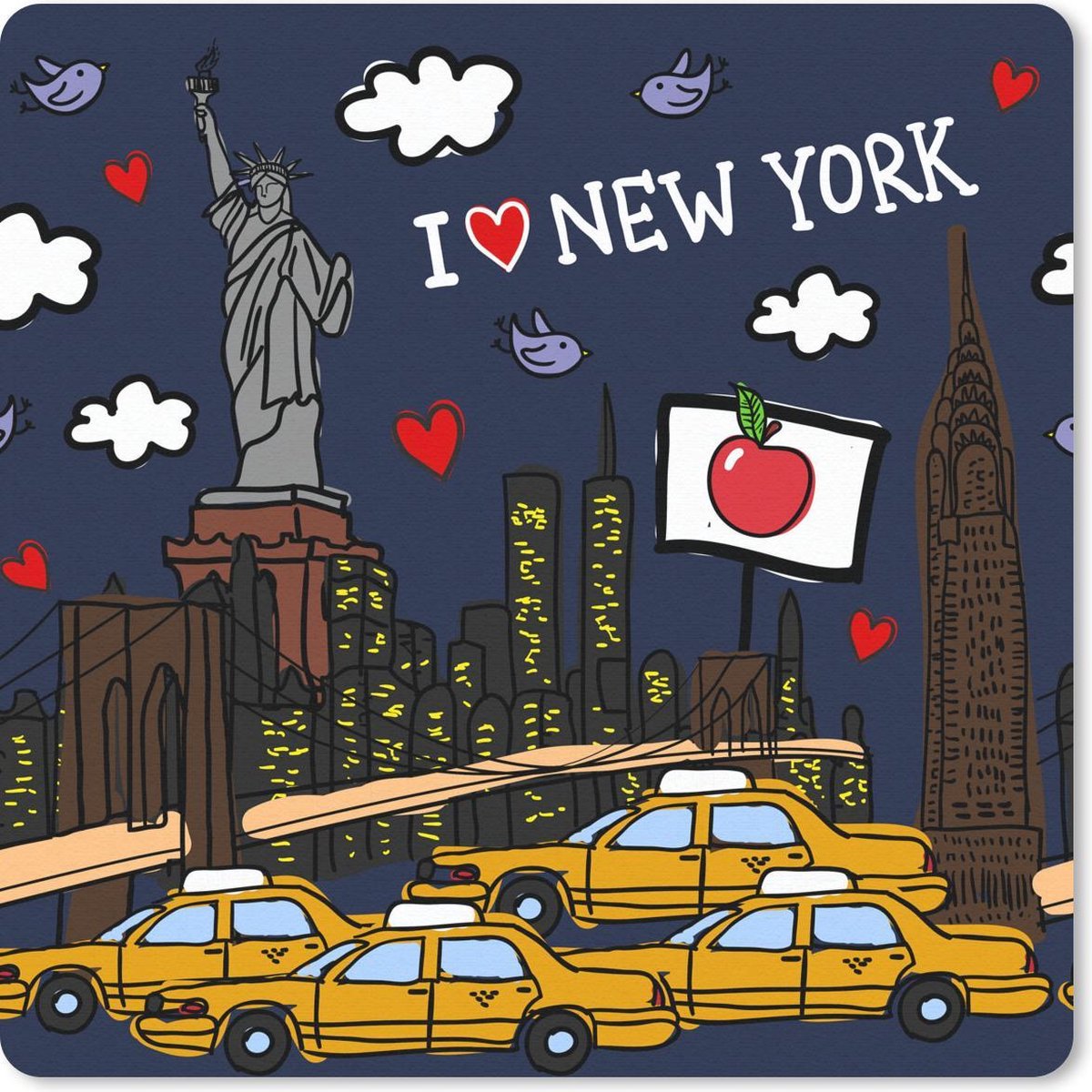 Muismat 30x30 cm - Mousepad New York - Tekening - Geel - Muismatten