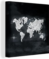 Canvas Wereldkaart - 90x90 - Wanddecoratie Wereldkaart - Wit - Krijtbord