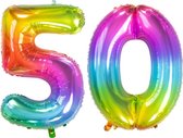 De Ballonnenkoning - Folieballon Cijfer 50 Yummy Gummy Rainbow - 86 cm
