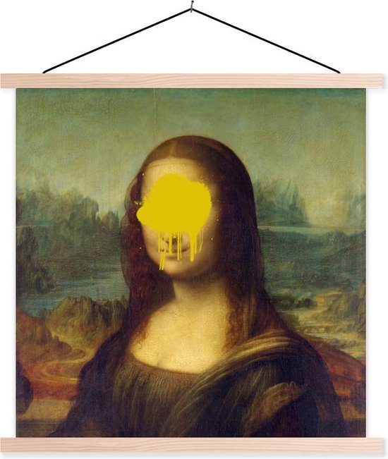 Posterhanger incl. Poster 90x90 cm - Schoolplaat - Mona Lisa - Leonardo da Vinci - Kunst - Textielposter - Blanke latten