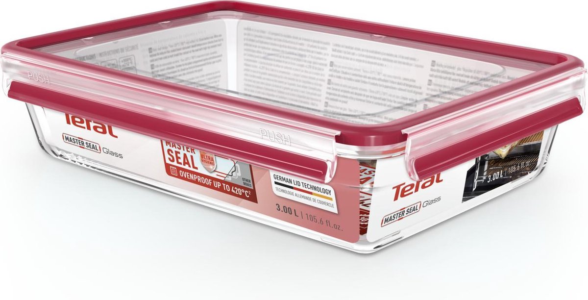 Tefal Masterseal Fresh Boîte Alimentaire 3 L En Verre | Hermétique, Empilable, Four Et Congélateur | N1041210