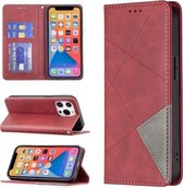 Rhombus Texture Horizontal Flip Magnetic Leather Case met houder en kaartsleuven voor iPhone 13 Pro Max (rood)