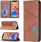 Rhombus Texture Horizontal Flip Magnetic Leather Case met houder en kaartsleuven voor iPhone 13 Pro Max (bruin)