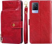 Voor vivo V21e 4G/Y73 2021 Ritstas PU + TPU Horizontale Flip Lederen Case met Houder & Kaartsleuf & Portemonnee & Lanyard (Rood)