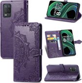 Voor OPPO Realme 8 5G Mandala Bloem Reliëf Horizontale Flip Lederen Case met Houder & Drie Kaartsleuven & Portemonnee & Lanyard (Paars)