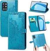 Voor OnePlus 9R Mandala Bloem Reliëf Horizontale Flip Lederen Case met Houder & Drie Kaartsleuven & Portemonnee & Lanyard (Blauw)