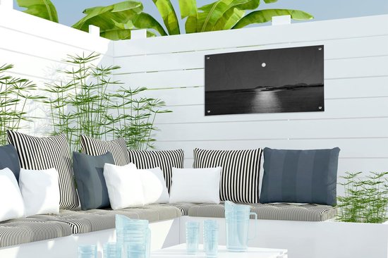 Affiche de jardin Clair de lune sur l'eau - noir et blanc - 60x30 cm - Toile jardin - Affiche extérieure