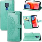 Voor Motorola Moto G Spelen 2021 Mandala Bloem Reliëf Horizontale Flip Lederen Case met Houder & Drie Kaartsleuven & Portemonnee & Lanyard (Groen)