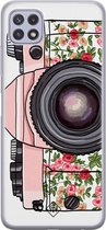 Samsung A22 5G hoesje siliconen - Hippie camera | Samsung Galaxy A22 5G case | Roze | TPU backcover transparant
