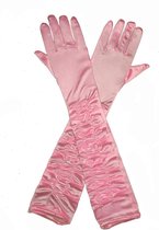 Gala handschoenen roze satijn plooitjes