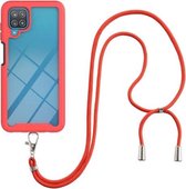 Voor Samsung Galaxy A12 Sterrenhemel Effen Kleur Serie Schokbestendige PC + TPU Beschermhoes met Nekband (Rood)