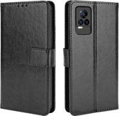Voor vivo V21e 4G/Y73 2021 Crazy Horse Textuur Horizontale Flip Lederen Case met Houder & Kaartsleuven & Lanyard (Zwart)