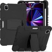 3-laags beschermingsschermframe + pc + siliconen schokbestendige combinatiehoes met houder voor iPad Pro 11 2021 / 2020 / 2018 (zwart + zwart)