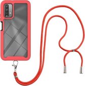 Voor Xiaomi Poco M3 / Redmi Note 9 4G / Redmi 9 Power / Redmi 9T Sterrenhemel Effen kleur Serie Schokbestendige pc + TPU-beschermhoes met nekriem (rood)