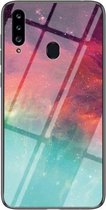 Voor Samsung Galaxy A20s Sterrenhemel Geschilderd Gehard Glas TPU Schokbestendig Beschermhoes (Kleur Sterrenhemel)