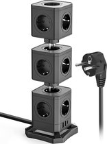 Stekkerdoos ontmoet USB - Zinaps Power Strip Surge Protection 13-Way Socket Tower met 30W USB-C en 2 USB-A-verwijderbare meervoudige socket, 1,8 m kabel, zwart (WK 02128)