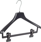 De Kledinghanger Gigant - 40 x Mantel / kostuumhanger kunststof zwart met schouderverbreding en anti-slip knijpers, 38 cm