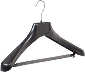 De Kledinghanger Gigant - 20 x Mantel / kostuumhanger kunststof zwart met schouderverbreding en anti-slip broeklat (2 mm schuim), 45 cm