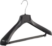 De Kledinghanger Gigant - 5 x Mantel / kostuumhanger kunststof zwart met schouderverbreding en anti-slip broeklat (2 mm schuim), 42 cm