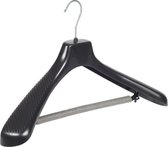 De Kledinghanger Gigant - 30 x Mantel / kostuumhanger kunststof zwart met schouderverbreding en anti-slip broeklat (2 mm schuim), 48 cm