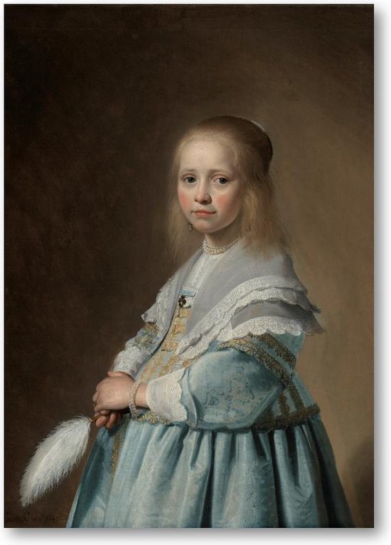 Portret van een meisje in het blauw - A4 Poster Staand - 21x30cm - Johannes Cornelisz. Verspronck - Meesterwerken