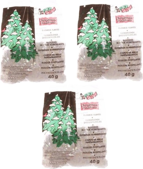 6x zakjes kerstboom versiering glitter sneeuwvlokjes 40 gram - nepsneeuw
