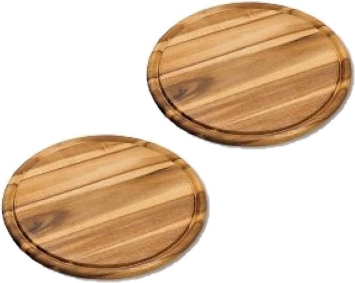 3x stuks houten broodplanken/serveerplanken rond met sapgroef 30 cm - Snijplanken/serveerplanken van hout