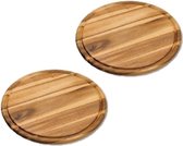 3x stuks houten broodplanken/serveerplanken rond met sapgroef 30 cm - Snijplanken/serveerplanken van hout